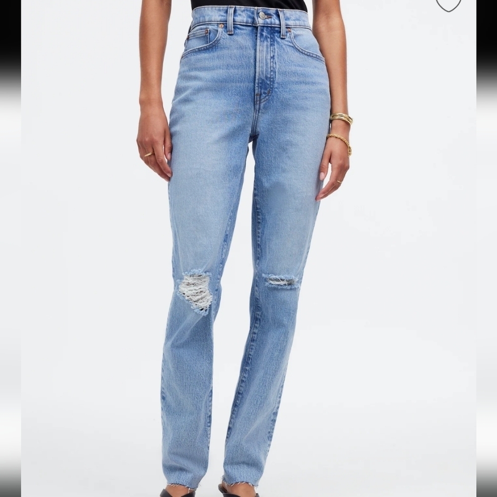 Madewell women's medium blue high rise the perfect vintage distressed jeans - Picture 2 of 11
